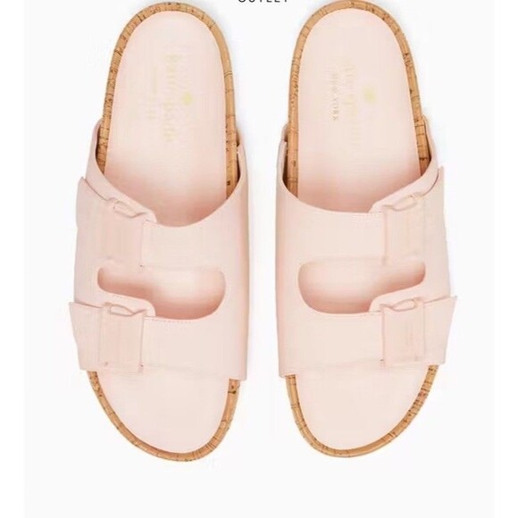 Kate Spade New York Becca Sandals Slides Cork Buckle Conch Pink Sz 6 - Picture 1 of 12
